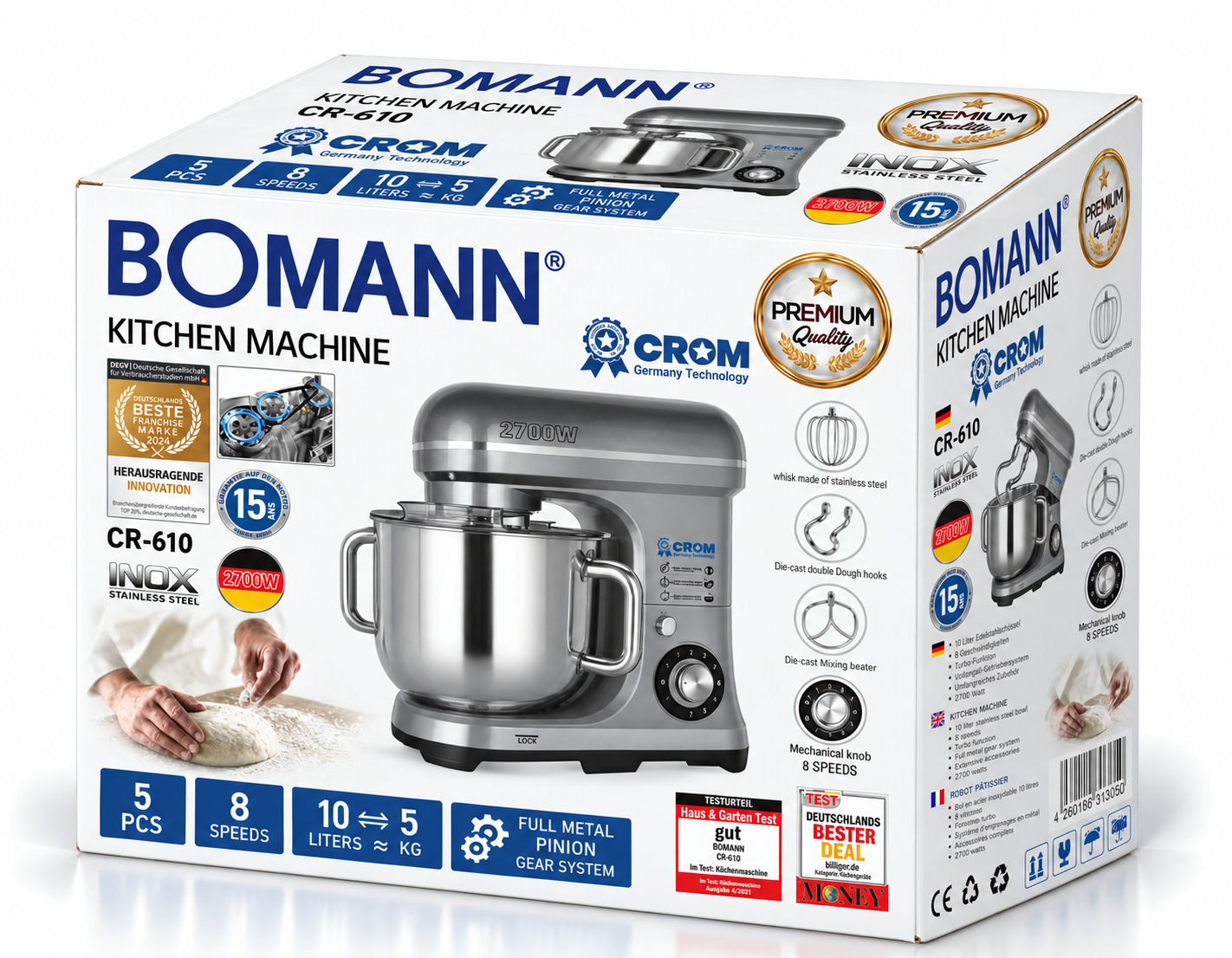 عجانة BOMANN × CROM CR‑610 – قوة 2700W وسعة 10 لتر