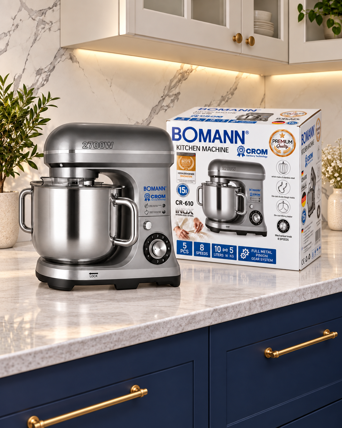 عجانة BOMANN × CROM CR‑610 – قوة 2700W وسعة 10 لتر