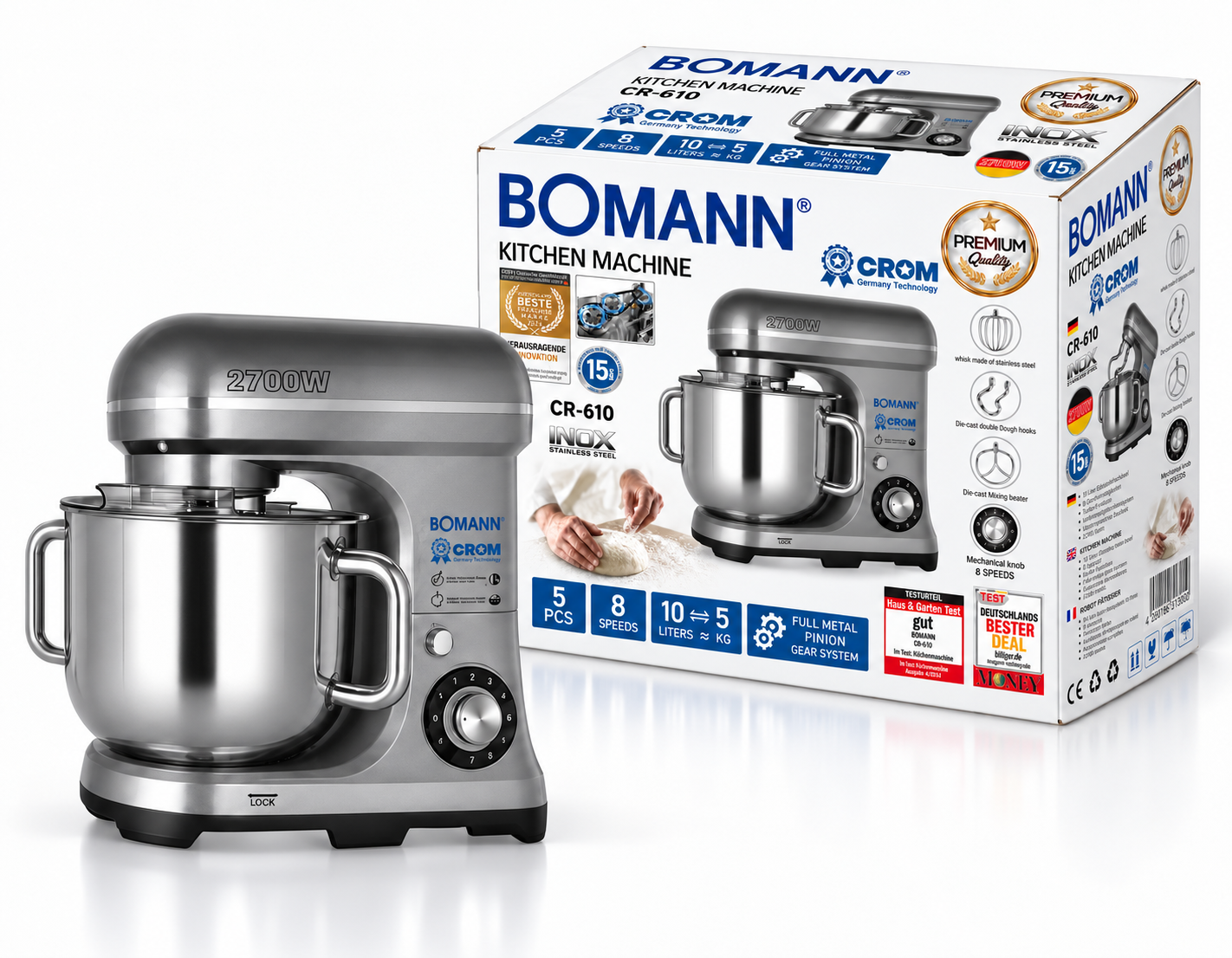 عجانة BOMANN × CROM CR‑610 – قوة 2700W وسعة 10 لتر
