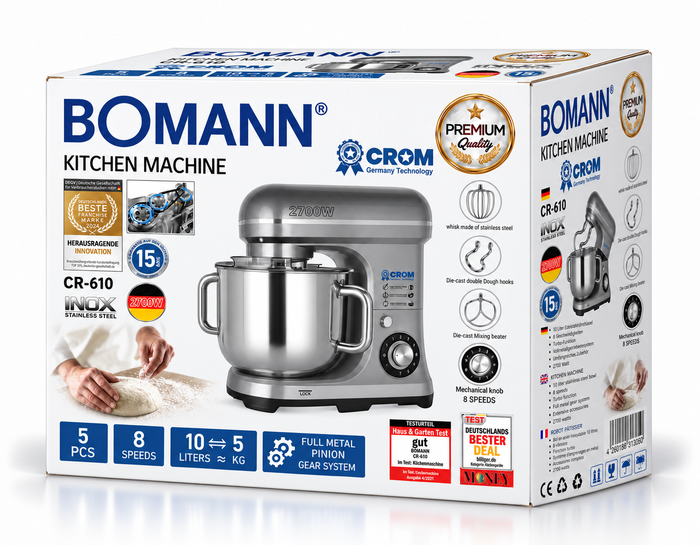 عجانة BOMANN × CROM CR‑610 – قوة 2700W وسعة 10 لتر