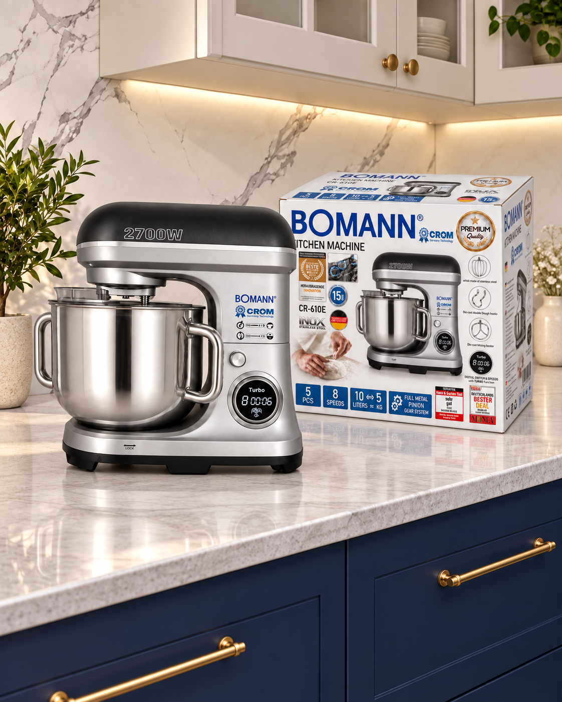 عجانة BOMANN × CROM CR‑610E الرقمية – قوة 2700W وسعة 10 لتر