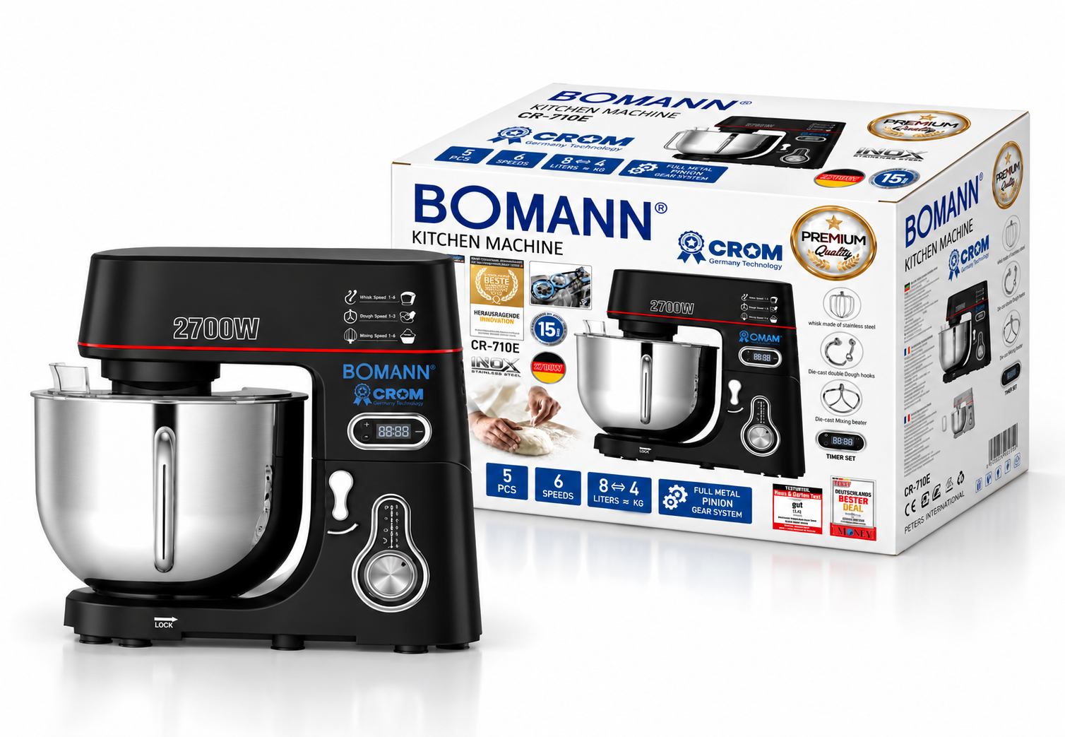 عجانة BOMANN × CROM CR‑710E المعدنية – قوة 2700W وسعة 8 لترات