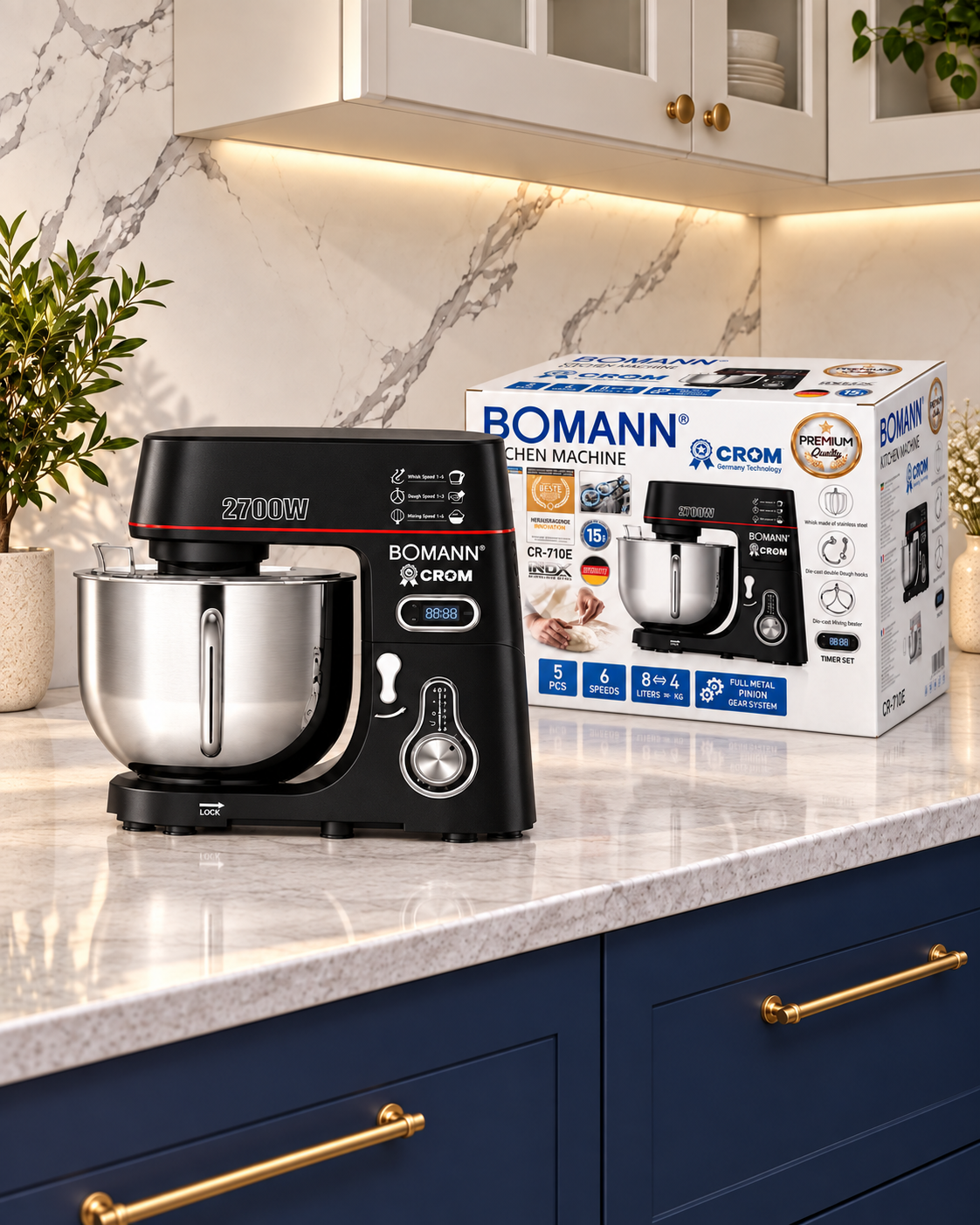 عجانة BOMANN × CROM CR‑710E المعدنية – قوة 2700W وسعة 8 لترات