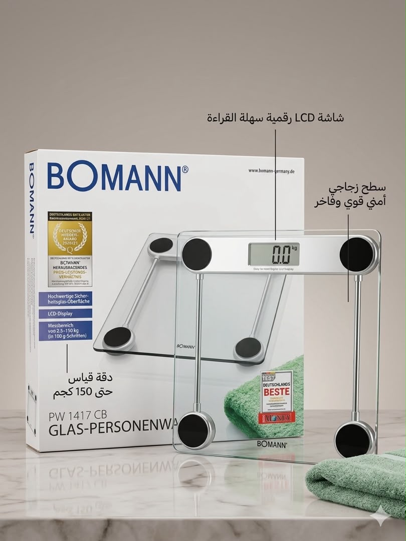 ميزان قياس وزن الجسم الزجاجي من ماركة بومان (Bomann Glass Personal Scale)